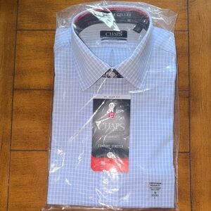 Chaps Light Blue Windowpane Performance Dress Shirt